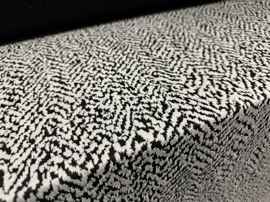 Stretch double jersey fashion fabric, per metre - stylised herringbone jacquard - black & white