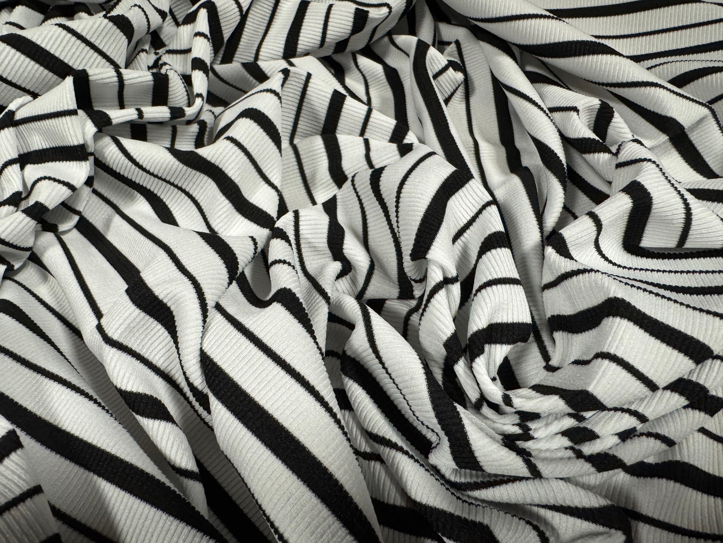 Stretch Spandex rib jersey fabric, per metre - stripes - black & white