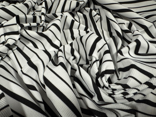 Stretch Spandex rib jersey fabric, per metre - stripes - black & white