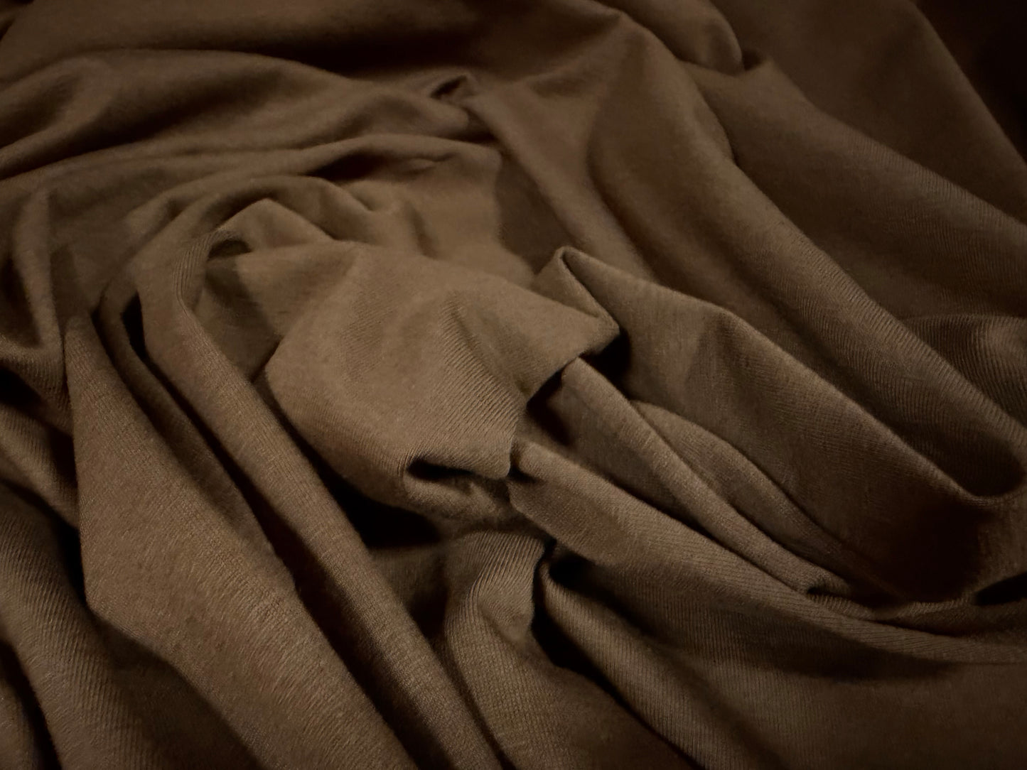 Cotton spandex stretch single jersey fabric, per metre - plain - brown