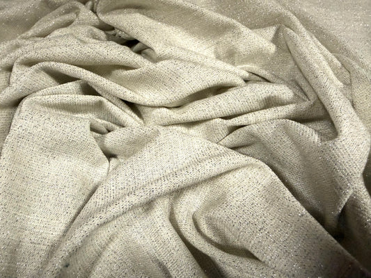 Metallic stretch crepe jersey fabric, per metre - lurex sparkle - ecru & silver