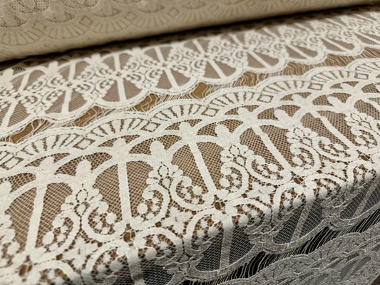 Cotton lace dress fabric, per metre - Art Deco frill - cream