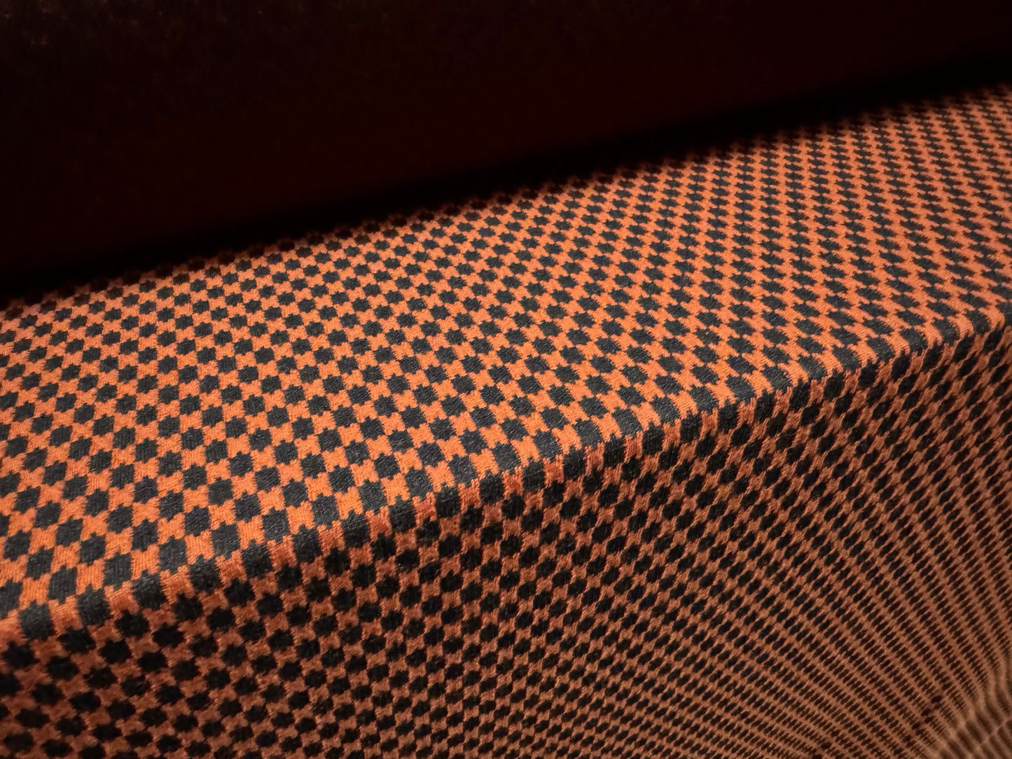 Stretch Spandex Double Jersey fabric, per metre - dogtooth jacquard - rust & dark brown