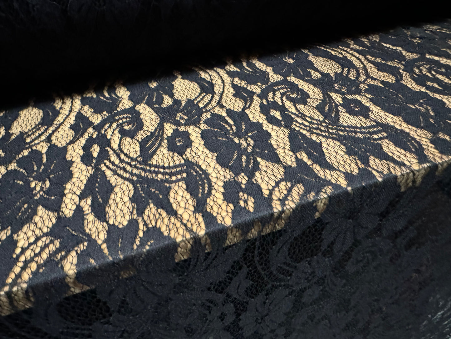 Lace dress fabric, per metre - floral flourish - black