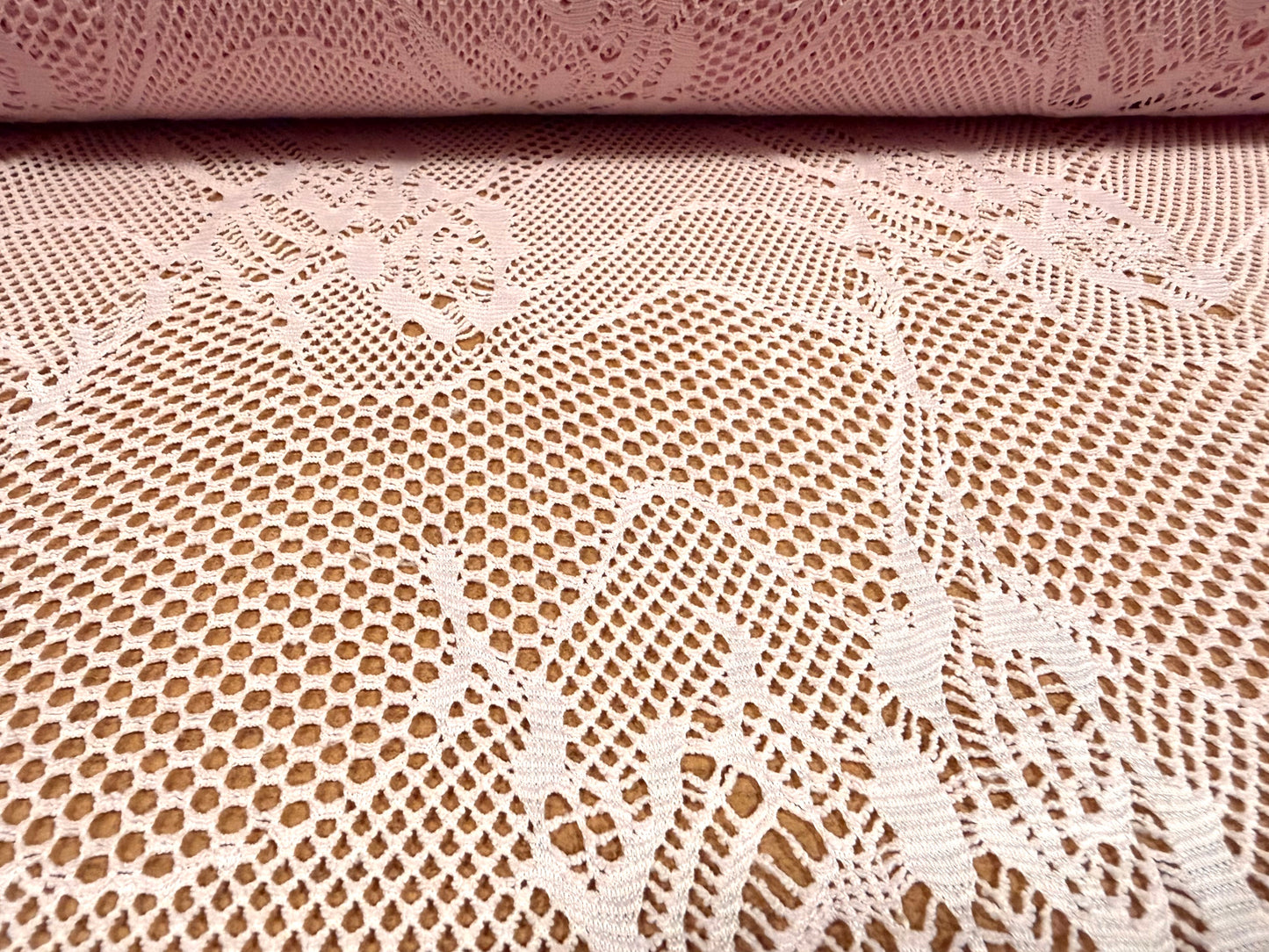 Stretch fishnet jersey fabric with floral design, per metre - pink
