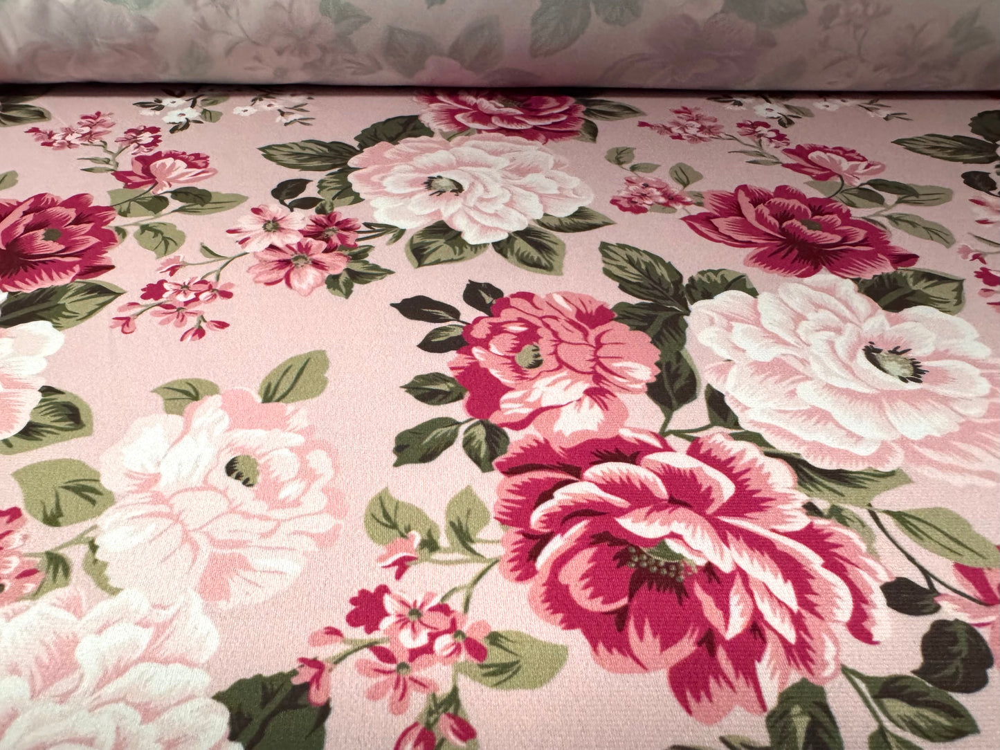 ITY stretch spandex single jersey fabric, per metre - floral print - pink carnations