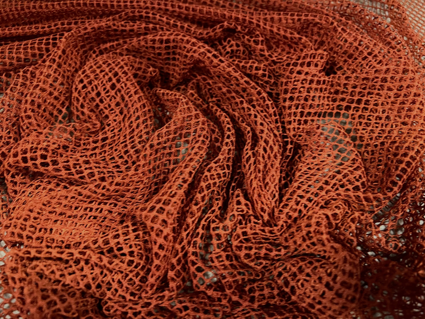 Stretch fishnet mesh jersey fabric, per metre - plain - rust