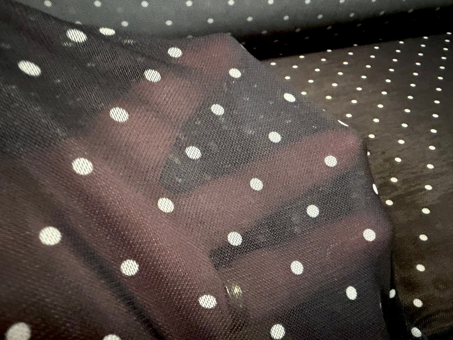Power mesh net stretch spandex fabric, per metre - spot print - black & white