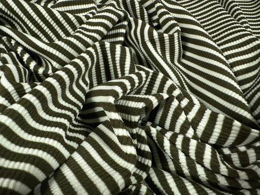 Stretch Spandex rib jersey fabric, per metre - stripe - olive green & white