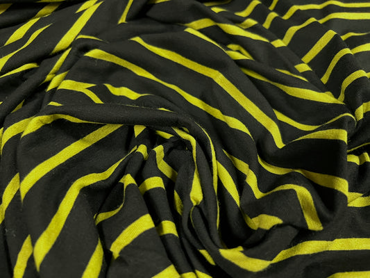 Viscose spandex stretch single jersey fabric, per metre - stripe - black & chartreuse