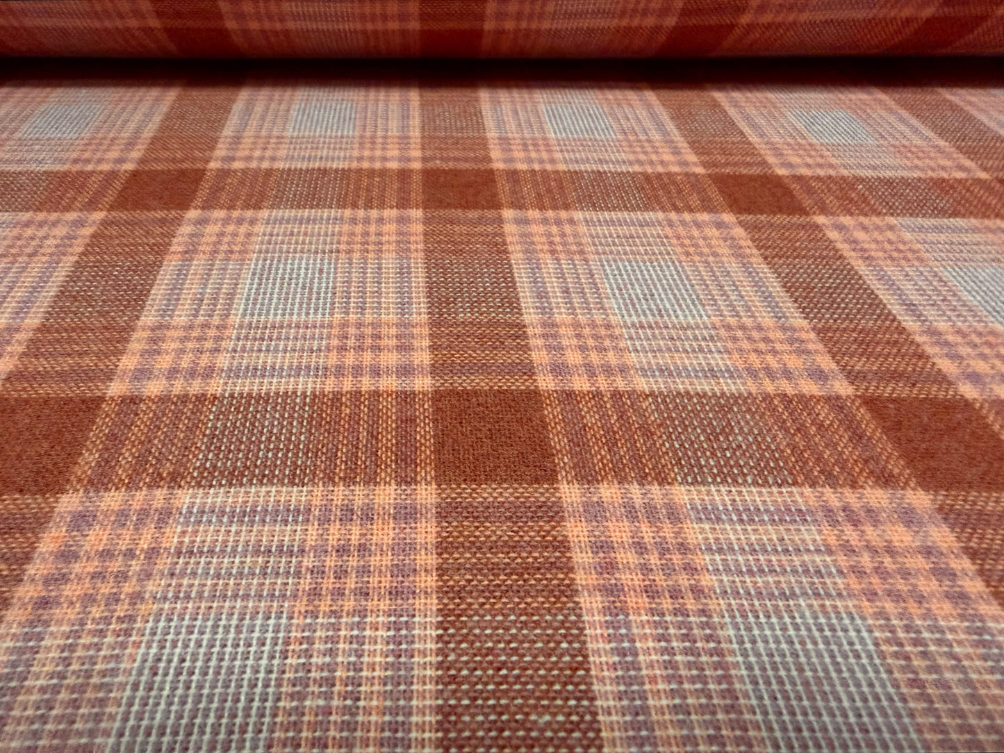 Wool flannel coat jacket fabric, per metre - check - pink & mulberry
