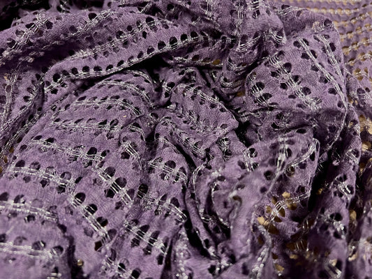 Metallic crochet knitwear jersey fabric, per metre - violet & silver