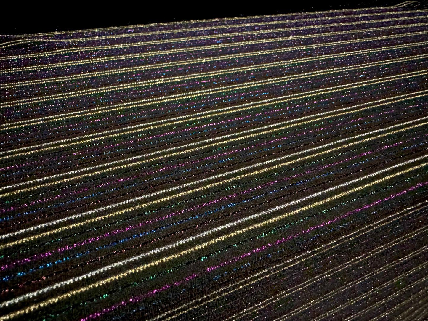 Metallic stretch single jersey fashion fabric, per metre - pinstripe - black with multicolour lurex