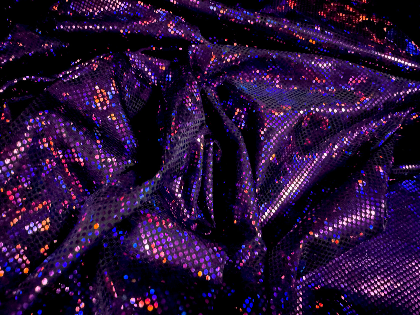 Lamé stretch spandex jersey fabric, per metre - hologram - black purple & magenta