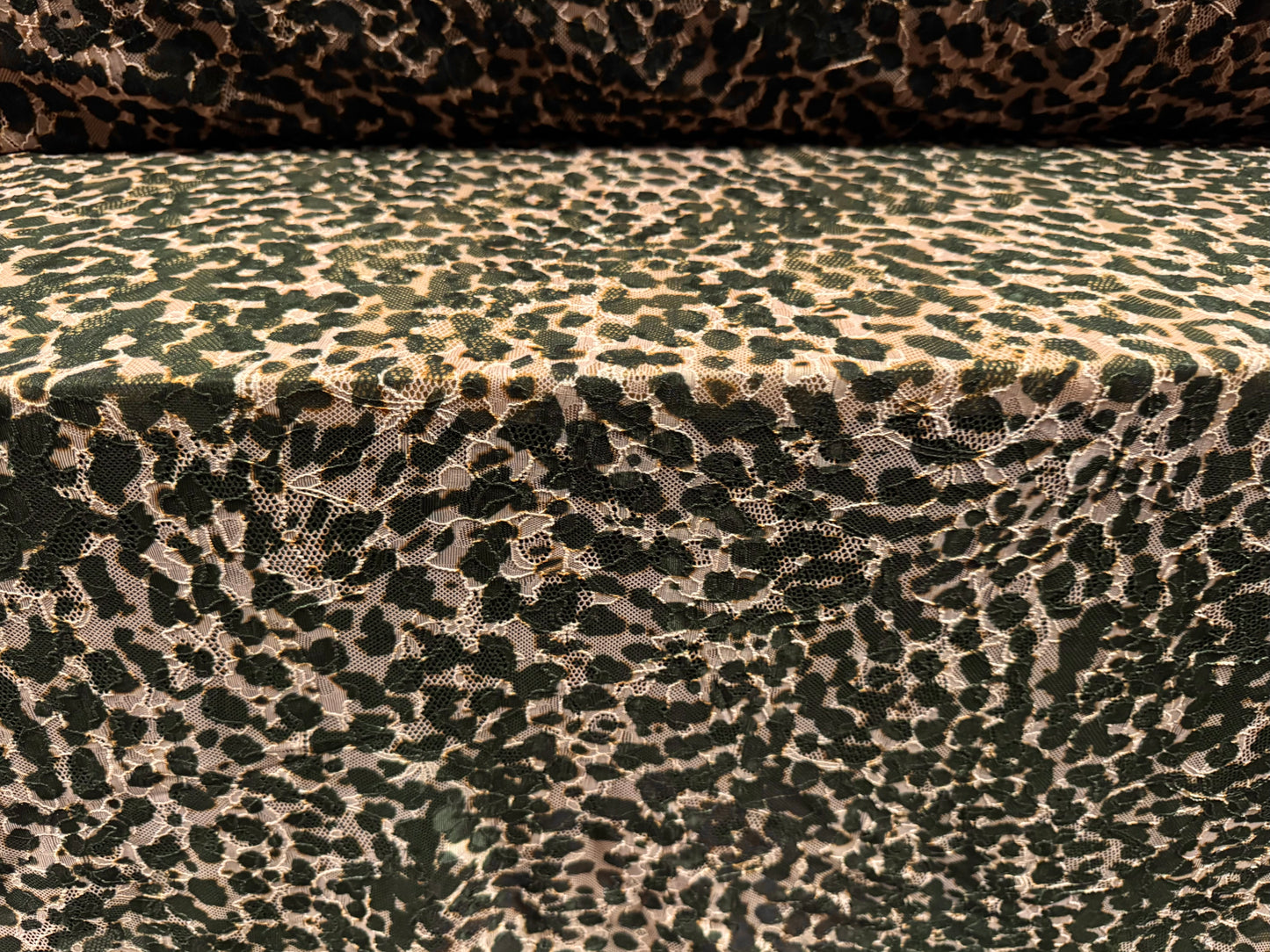 Stretch spandex lace fabric, per metre - animal print - light brown