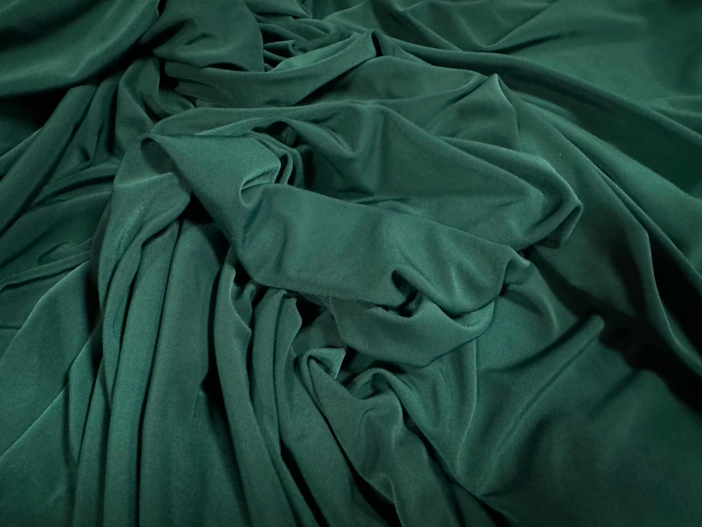 Soft touch spandex stretch jersey dress fabric, per metre - plain - bottle green