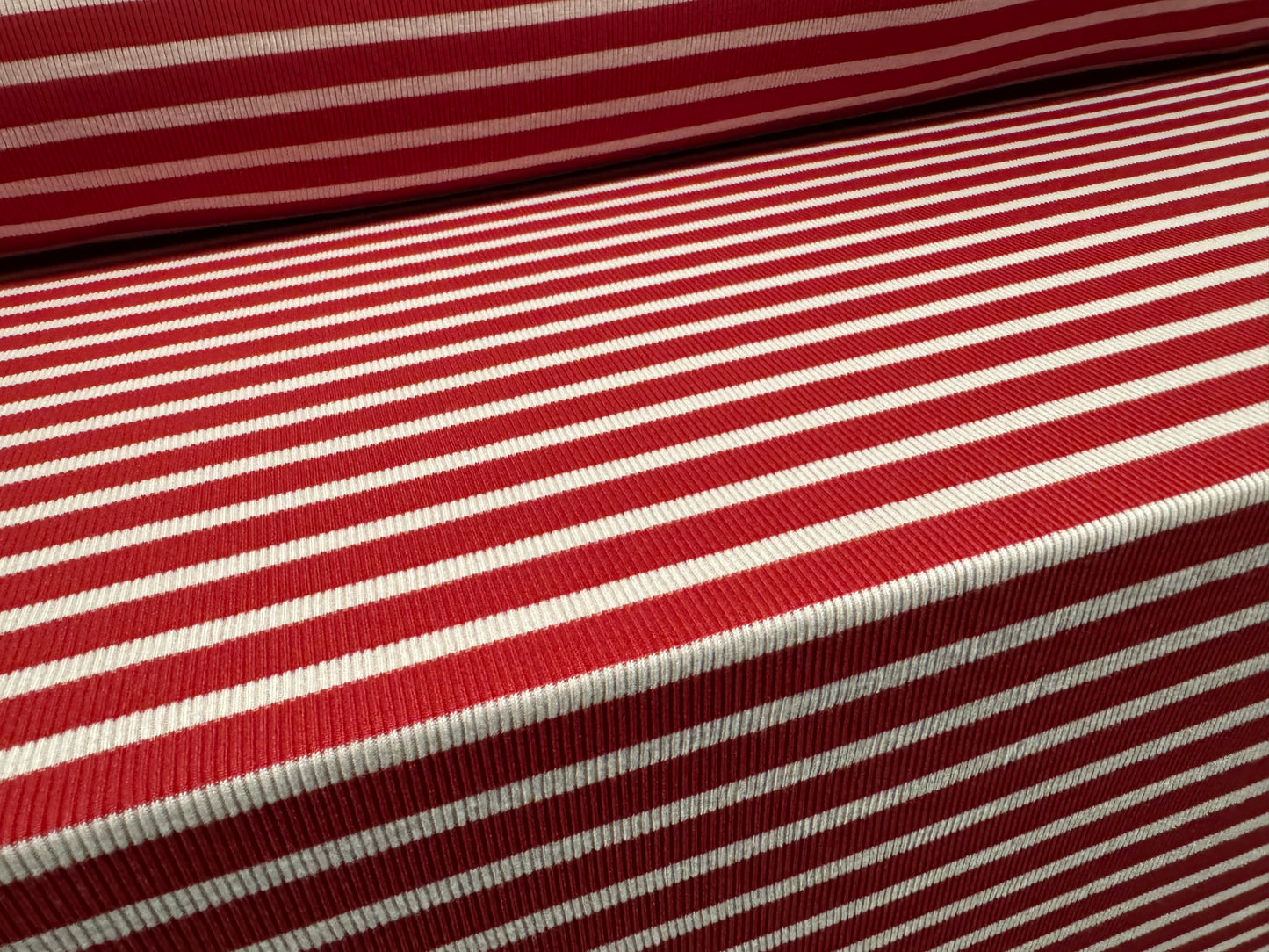Stretch Spandex rib jersey fabric, per metre - stripe - crimson & off white