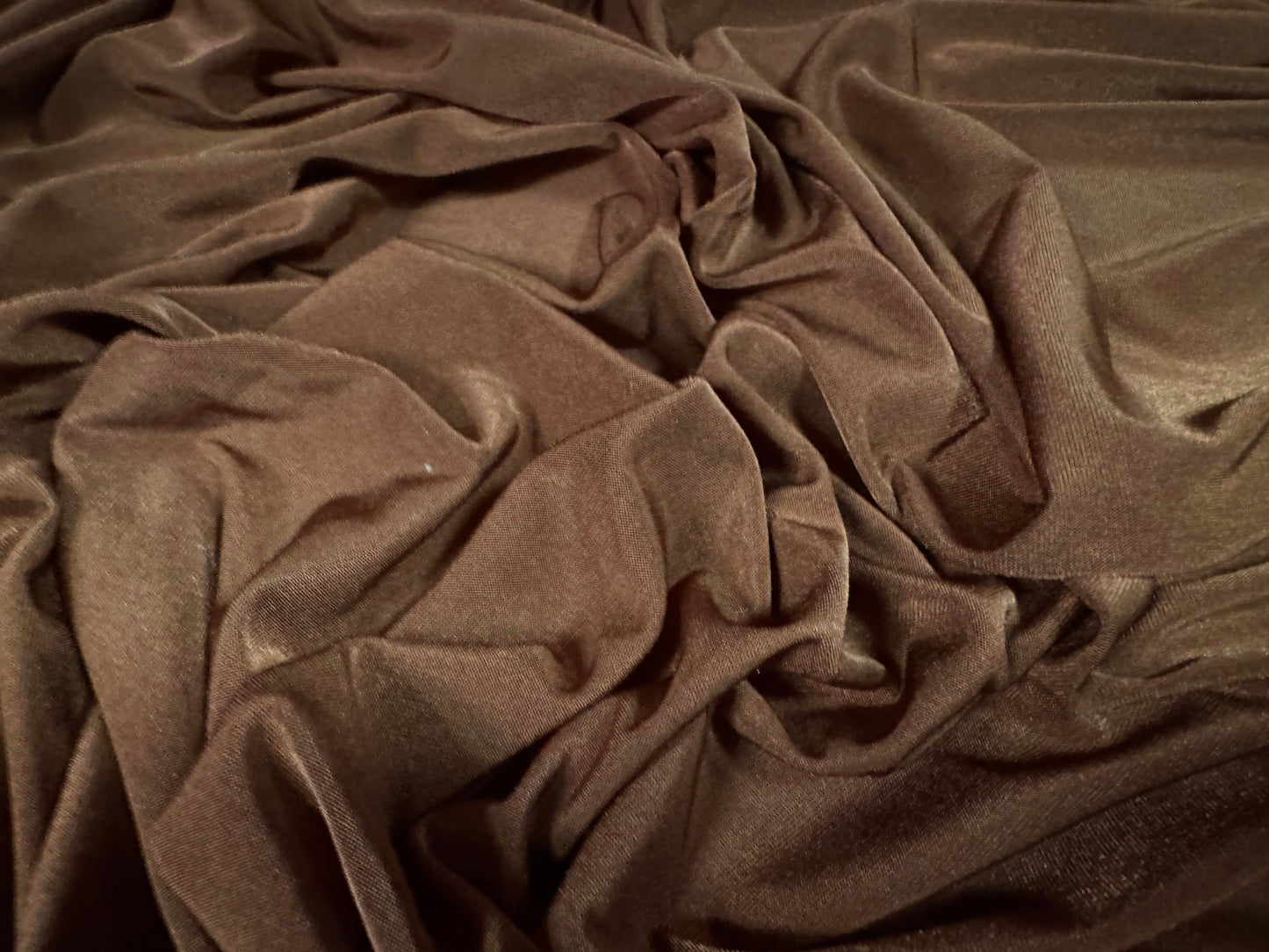 Disco shimmer stretch spandex jersey fabric, per metre - plain - chocolate brown