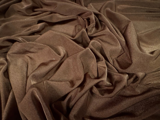 Disco shimmer stretch spandex jersey fabric, per metre - plain - chocolate brown