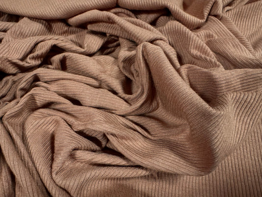 Soft stretch viscose spandex fine rib jersey fabric, per metre - plain - dark nude