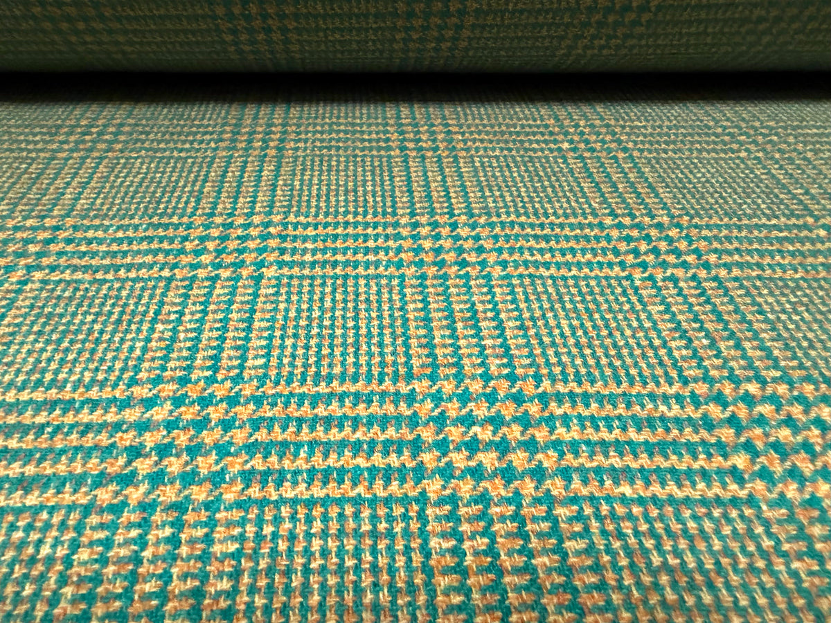 Wool flannel fabric, per metre - dogtooth check - jade green