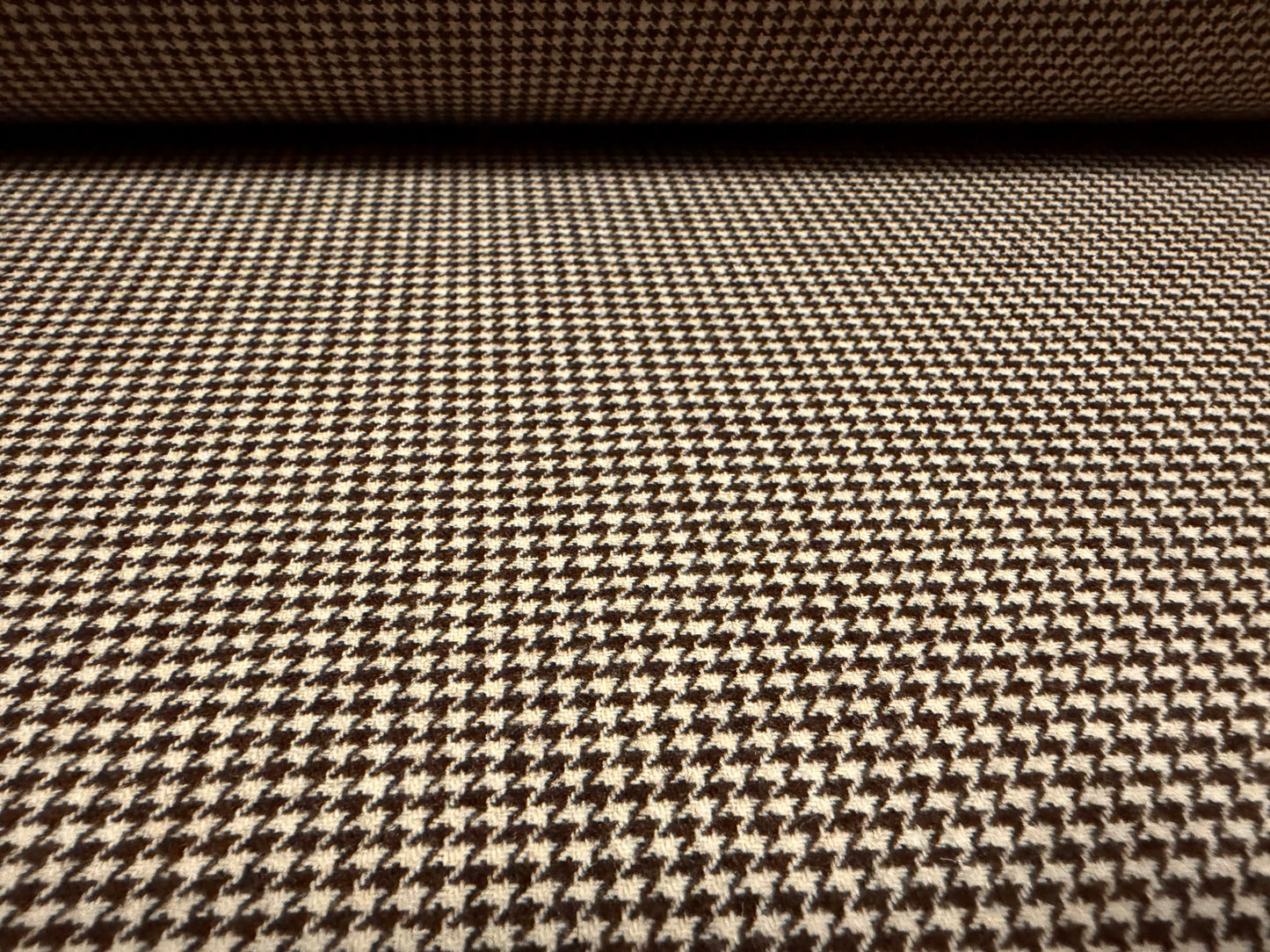 Wool flannel coat jacket fabric, per metre - puppytooth - brown & beige