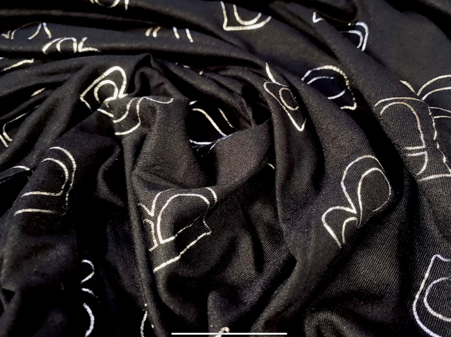 Metallic Viscose spandex stretch single jersey fabric, per metre - the letter B- silver & black