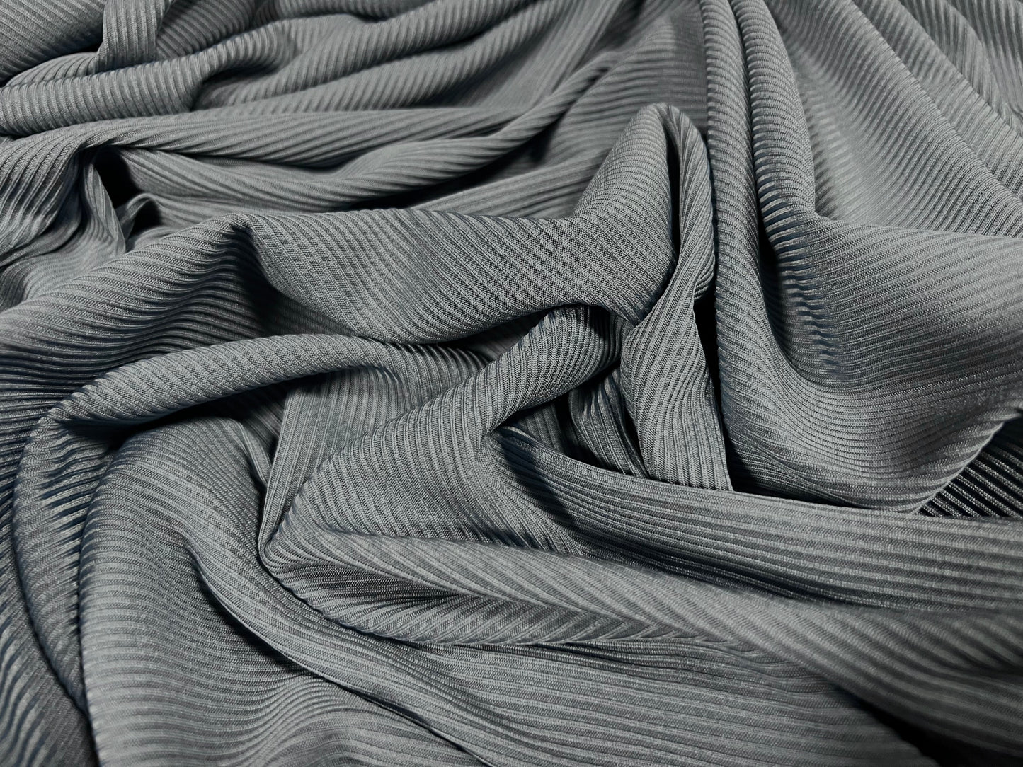 Fine ribbed spandex stretch jersey fabric, per metre - plain - steel blue