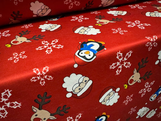 Scuba stretch spandex double jersey fabric, per metre - Santa Claus Christmas print - red