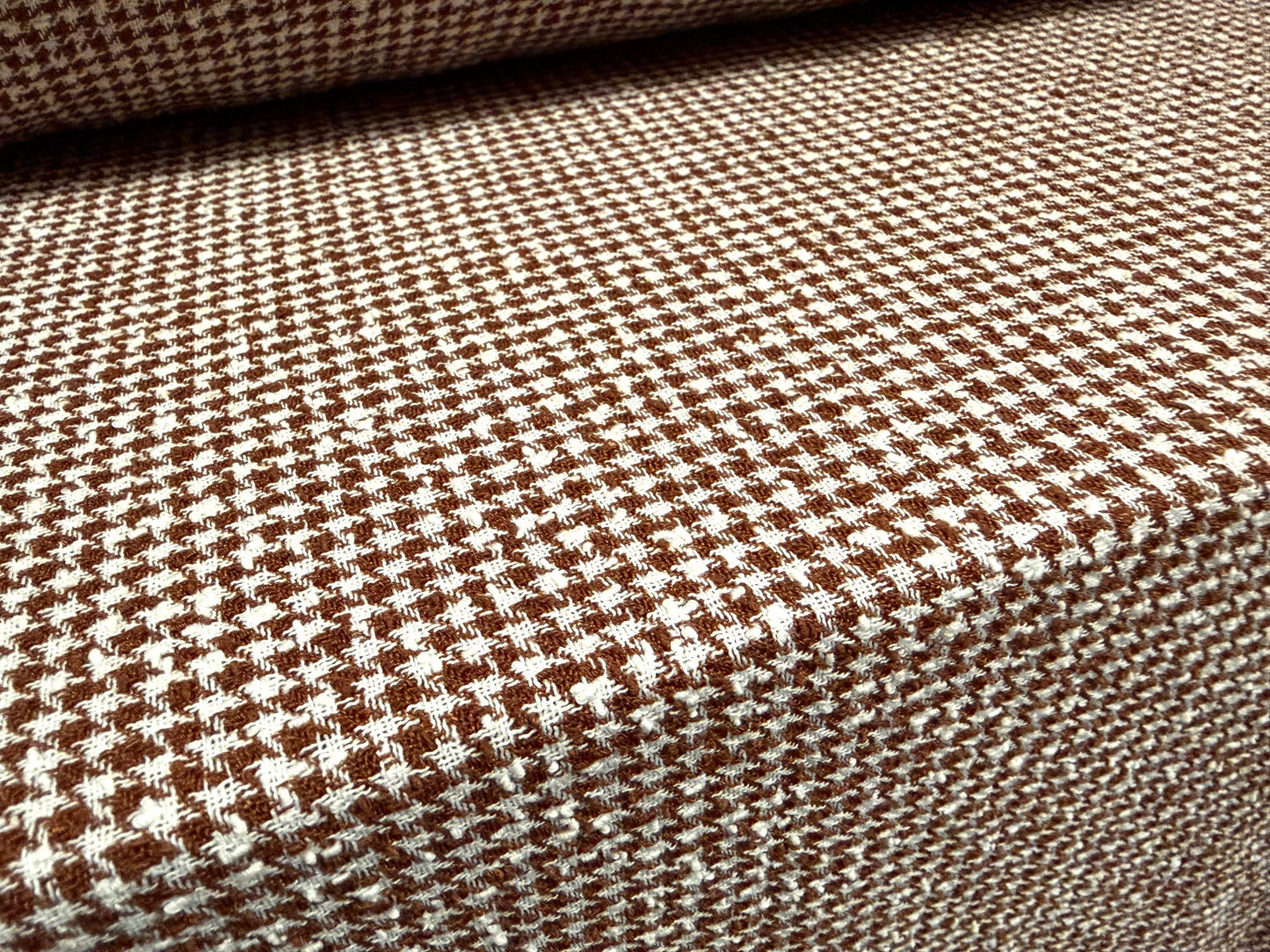 Wool bouclé fabric, per metre - dogtooth - brown & white