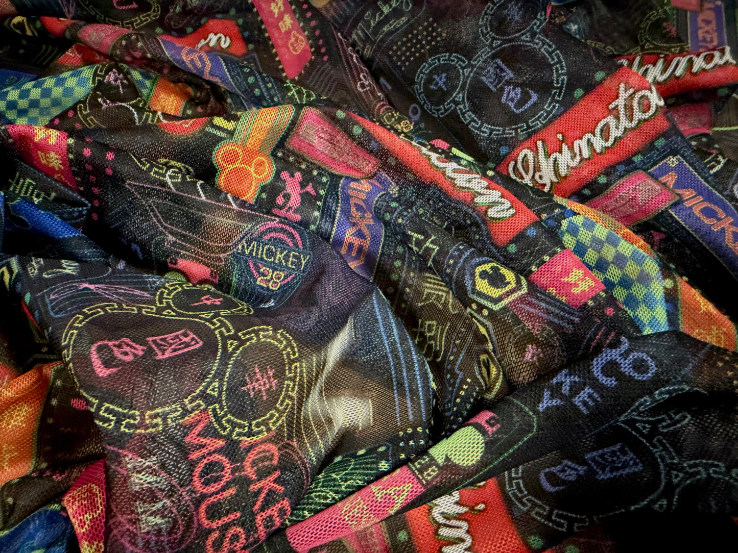 Power mesh net stretch spandex fabric, per metre - Chinatown city lights print