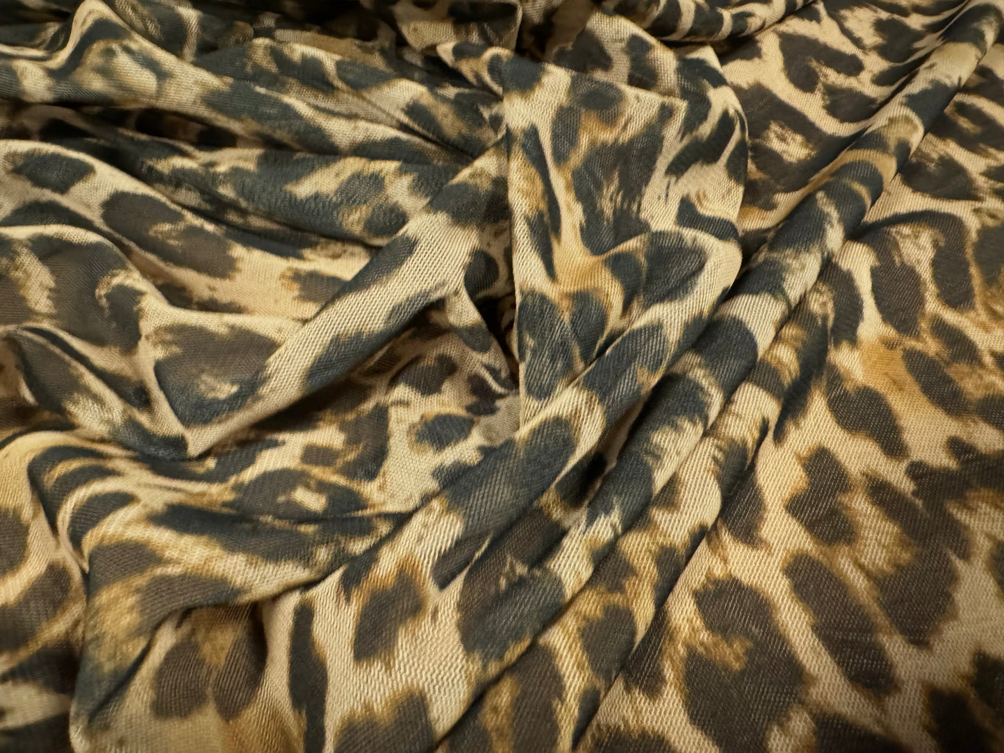 Power mesh crepe stretch spandex fabric, per metre - leopard animal print - light brown