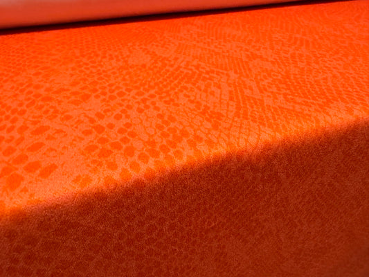 Scuba crepe stretch spandex jersey dress fabric, per metre - snakeskin print - orange