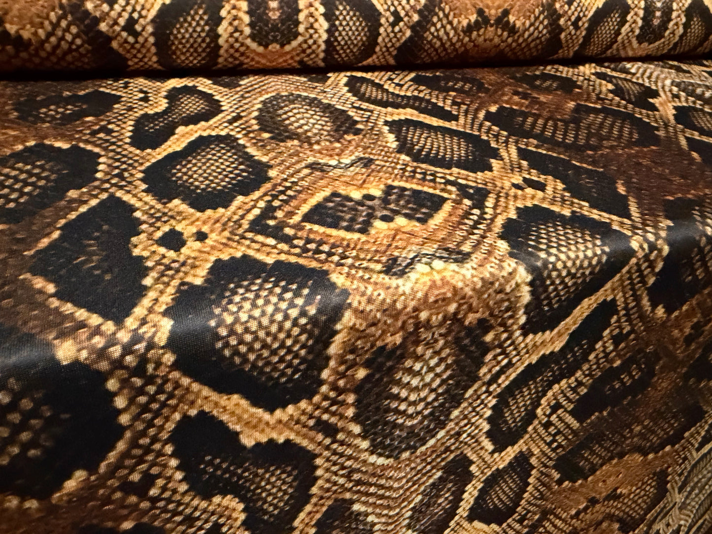Scuba stretch spandex double jersey fabric, per metre - diamondback rattlesnake print - brown
