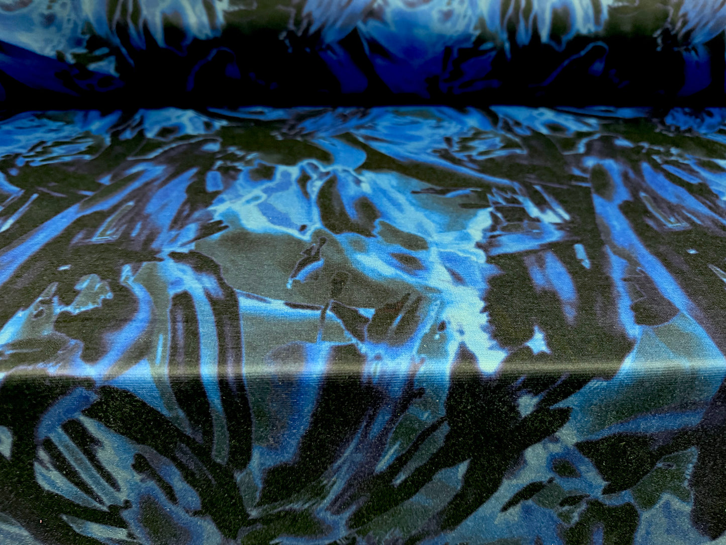 Ponte Roma double jersey knit fabric, per metre - abstract print - navy & cobalt blue