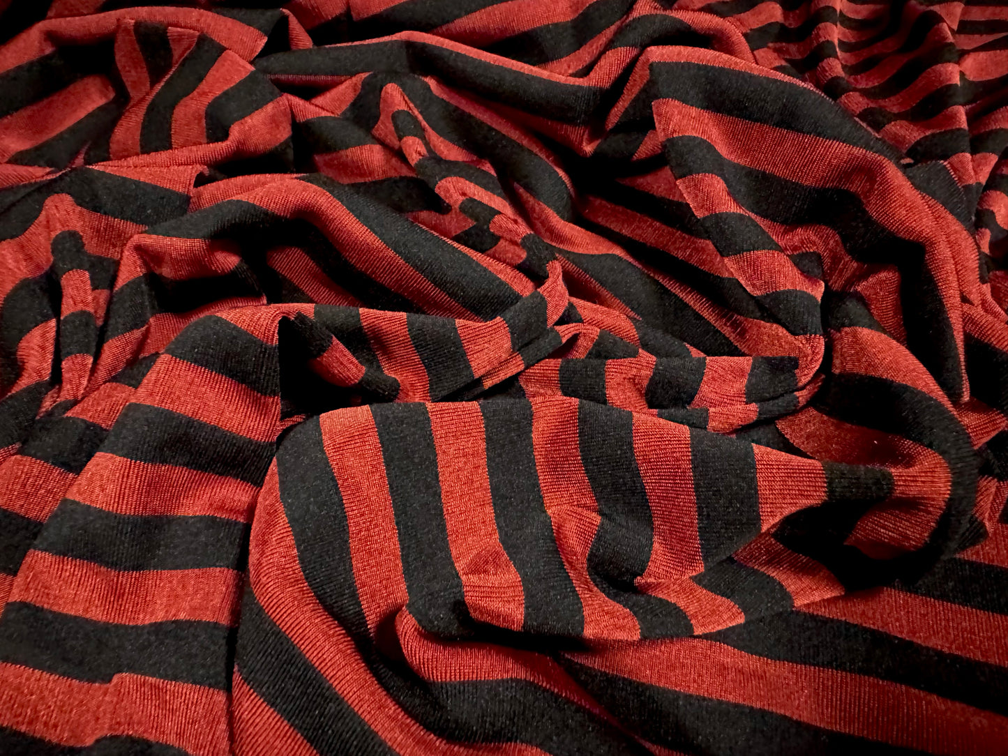 Stretch spandex double jersey knit fabric, per metre - stripe - dark red & black