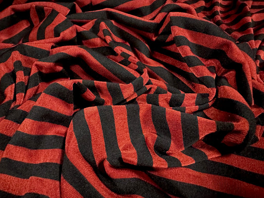 Stretch spandex double jersey knit fabric, per metre - stripe - dark red & black