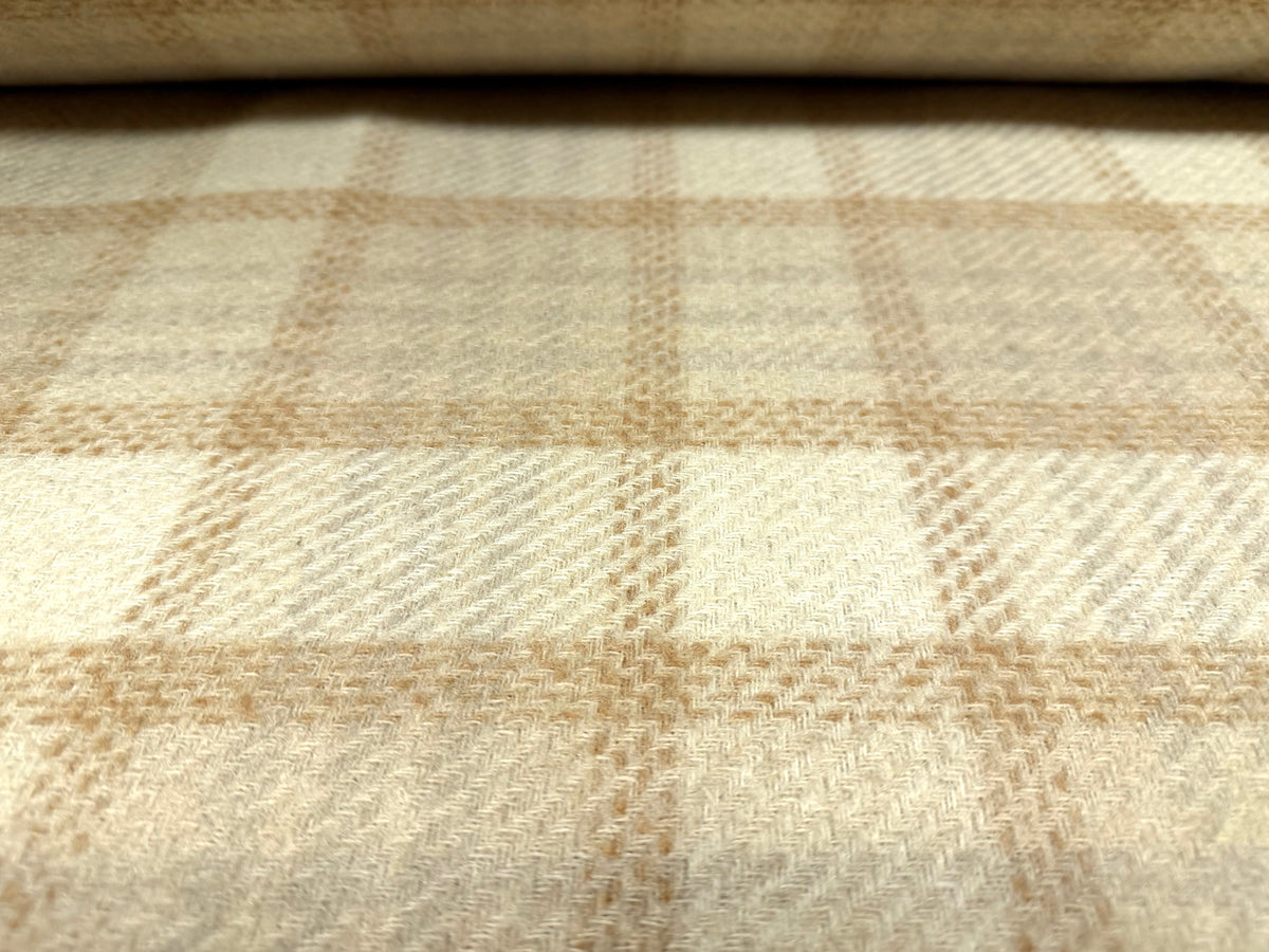 Heavyweight wool bouclé fabric, per metre - plaid check - cream & beige