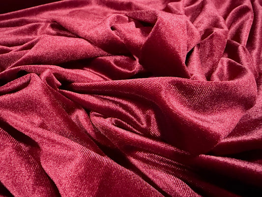 Spandex velvet stretch dress fabric, per metre - plain - ruby red