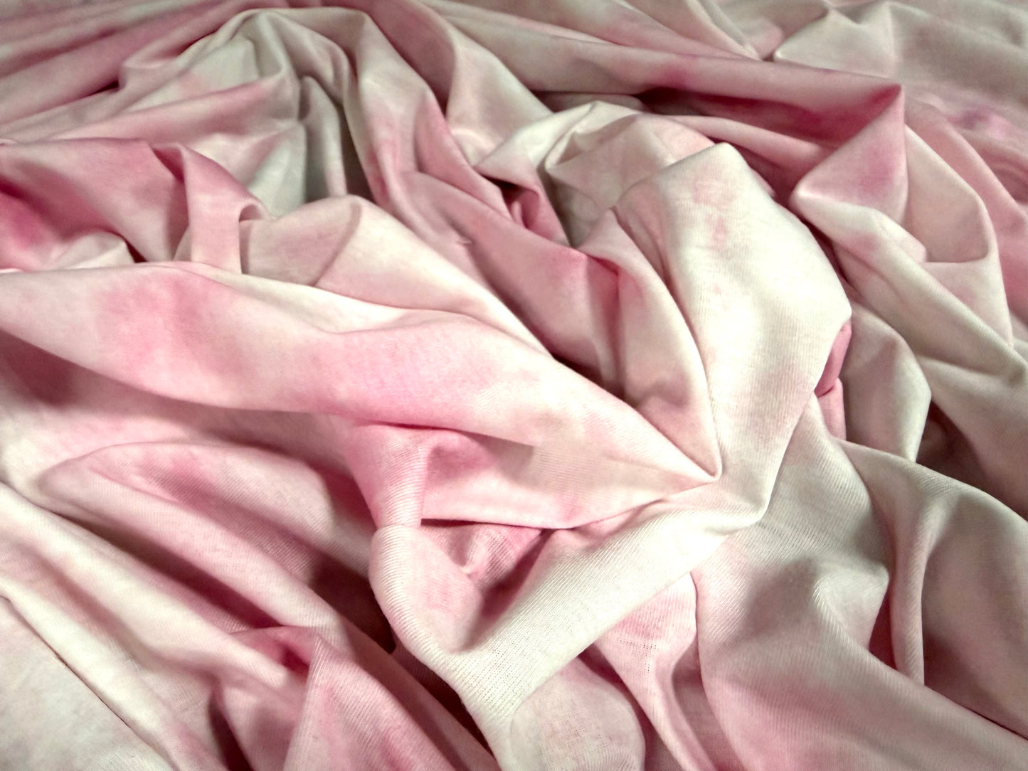 Soft handle stretch jersey fabric, per metre - abstract print - pink & ivory