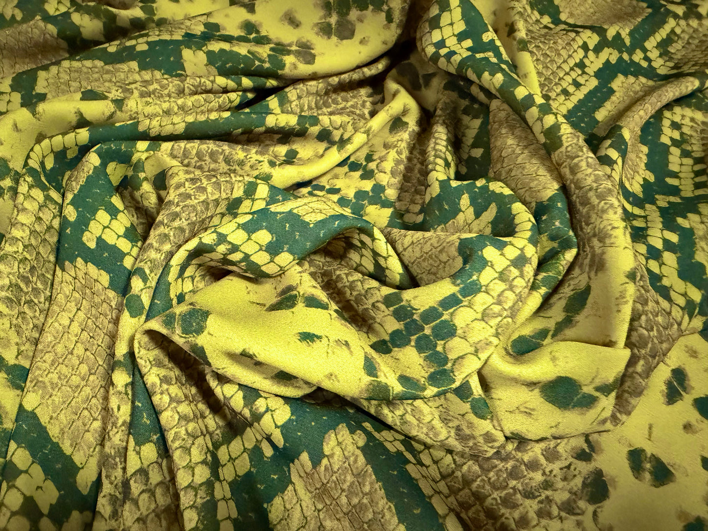 Georgette woven dress blouse fabric, per metre - snakeskin print - chartreuse