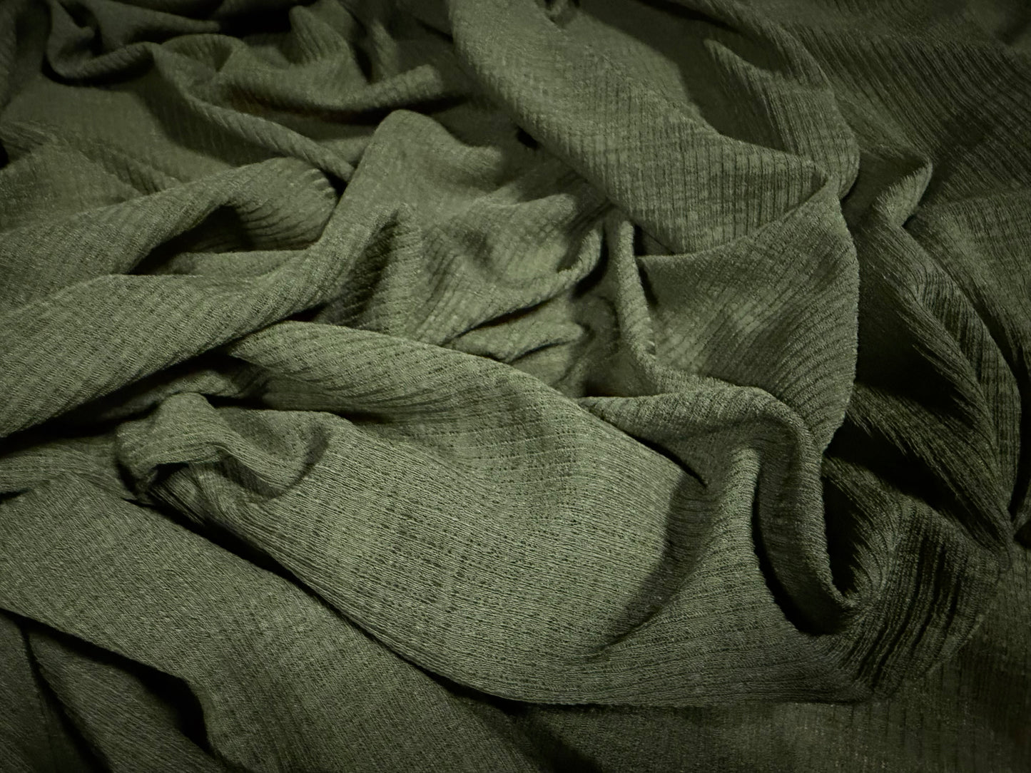 Thick & thin rib stretch spandex single jersey fashion fabric, per metre - plain - olive green