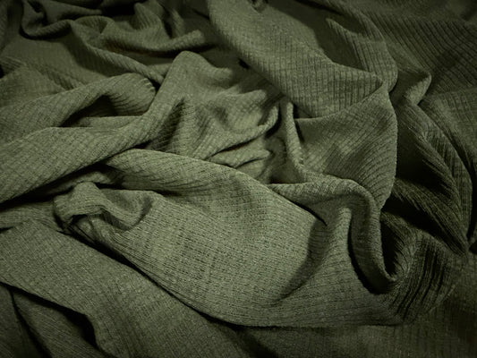 Thick & thin rib stretch spandex single jersey fashion fabric, per metre - plain - olive green