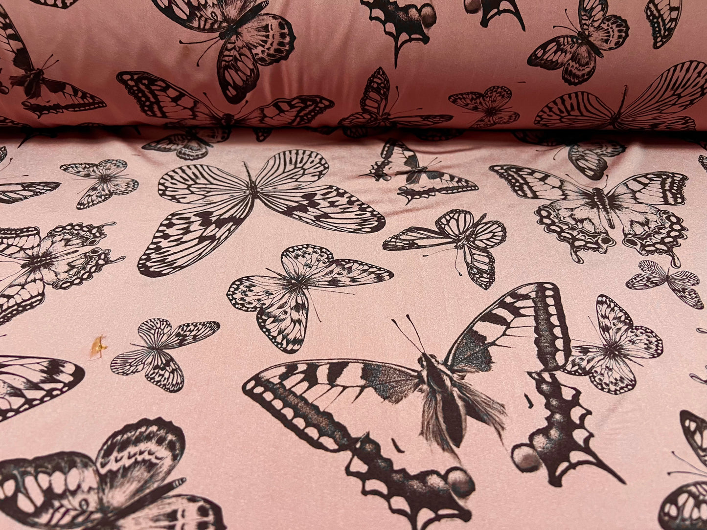 Swimwear stretch spandex jersey fabric, per metre - butterflies print - dusky pink