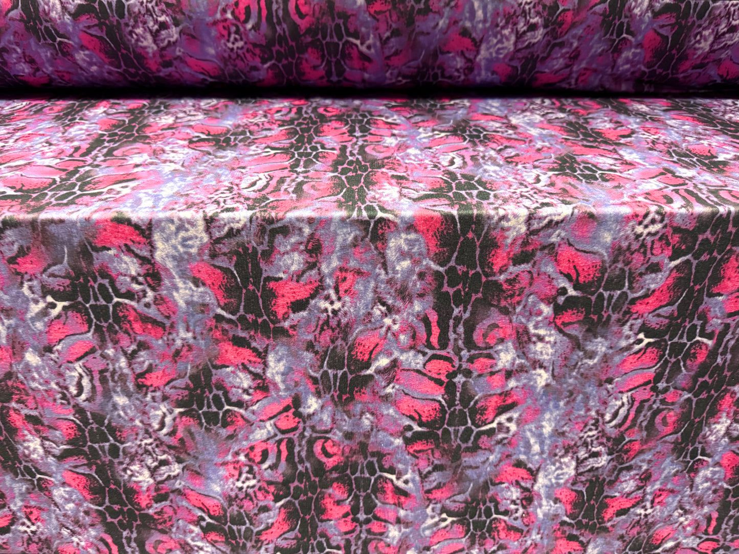 French Terry loopback sweatshirt jersey fabric, per metre - snakeskin print - violet & pink