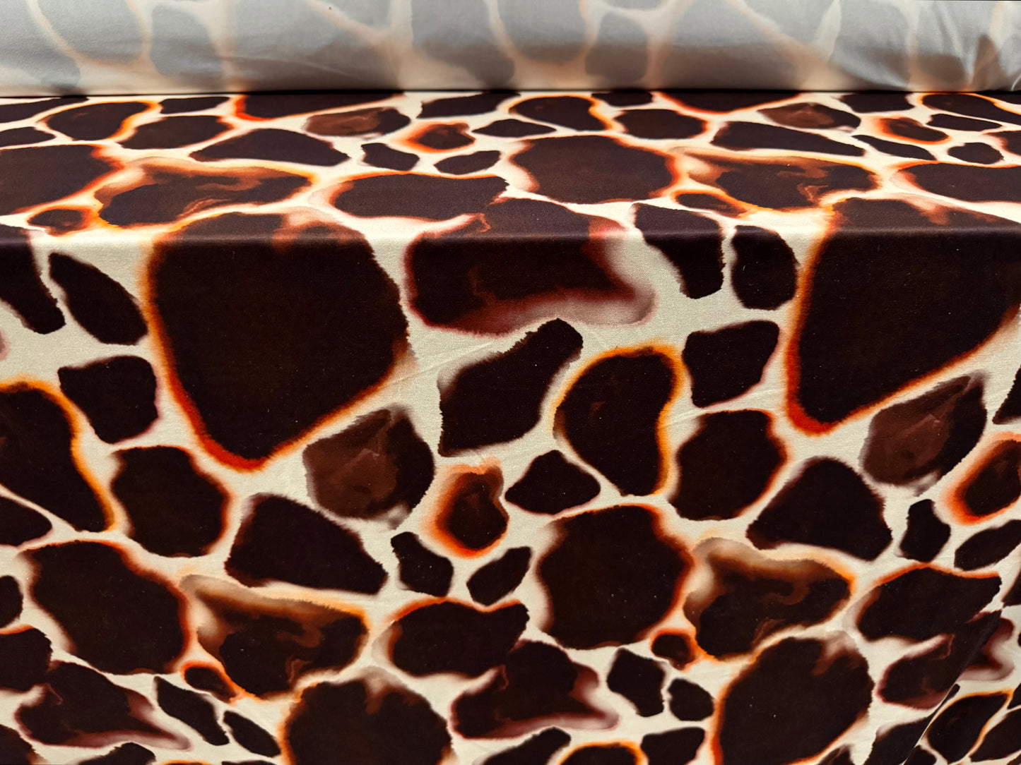 ITY stretch spandex single jersey fabric, per metre - giraffe animal print - brown & cream