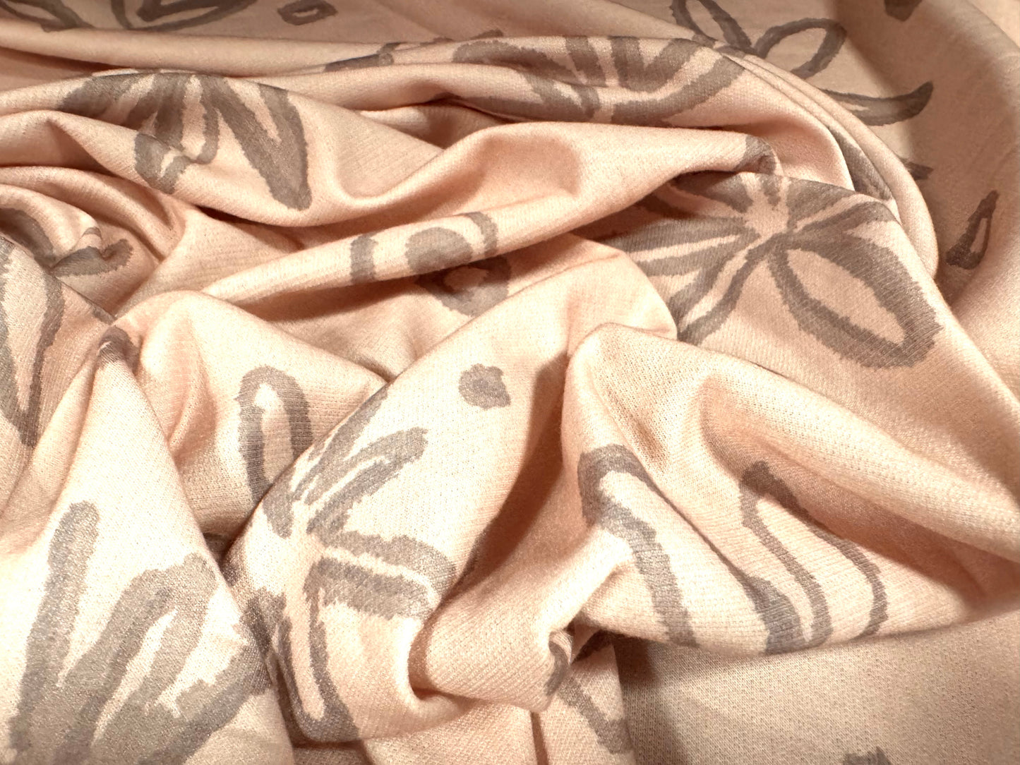 French Terry loopback sweatshirt jersey fabric, per metre - floral sketch print - pale pink & grey