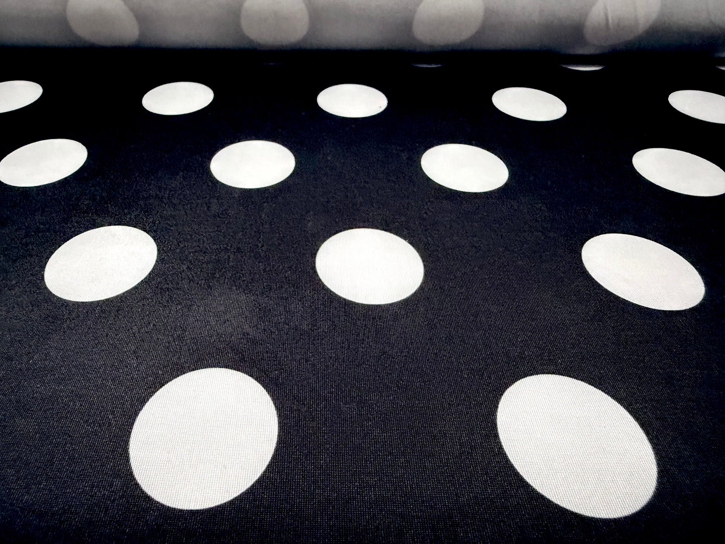 Soft touch stretch spandex jersey fabric, per metre - polka dot print - black & white