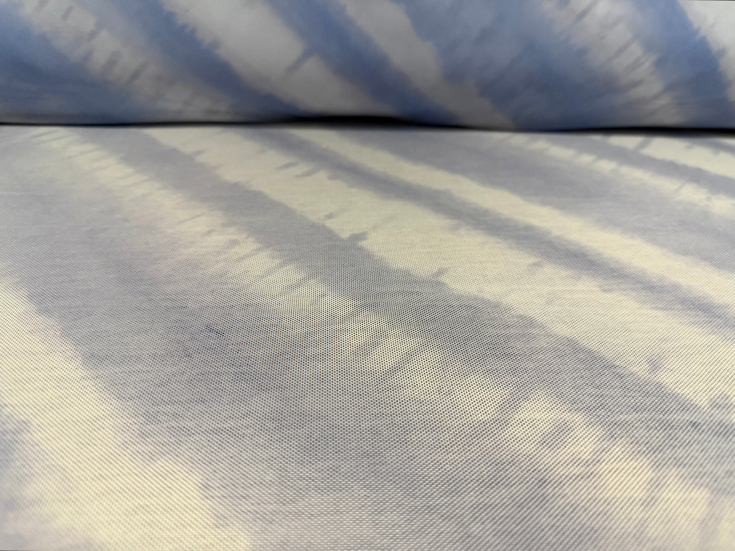 Power mesh net stretch spandex fabric, per metre - diagonal stripe print - Sky blue