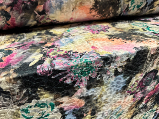 Stretch spandex jersey jacquard fabric, per metre - The Lost City - floral print - multicolour